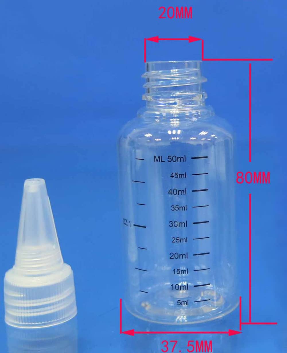 NANSHINE 10pcs 60ml(2oz) Plastic Bottle Pointed Mouth Top Cap Transparent Dispensing Bottle Squeeze Bottle with Graduated Measurement For Arts Crafts,Liquids,Inks,Oils,Shampoo,Lotion