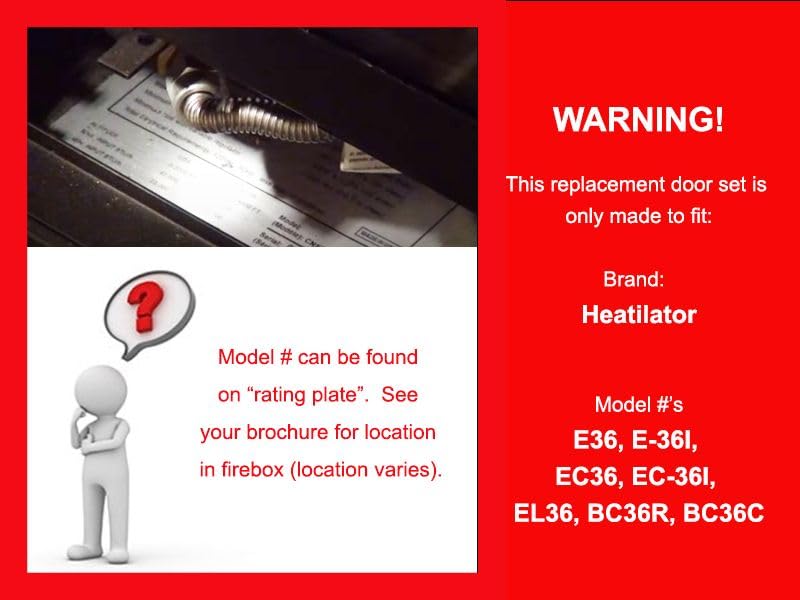 Fireplace Glass Door Set for Heatilator Fireplace Model# E36, E-36I, EC36, EC-36I, EL36, BC36R, BC36C (Black Finish)