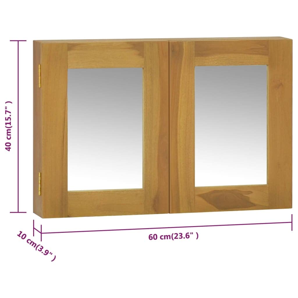 vidaXL Mirror Cabinet with Solid Teak Wood Frame - Hallway Mirror with Additional Storage Space - Wall Mounted Unit - Dimensions: 23.6" x 3.9" x 15.7"