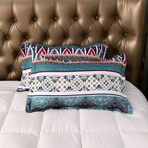 Ganfance 3Pcs Indian Style Geometry Duvet Cover Full Set, Hotel Quality Soft Bed Linen Farmhouse Comforter Cover with Zipper Closure,Blue Bedding Set Quilt Cover 78 X 90 inches & 2 Pillow Shams