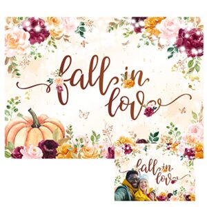 fall in love background decoration autumn watercolor floral pumpkin background suitable for wedding bridal shower photo booth props decoration supplies - 7×5ft