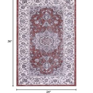 CAROMIO Entryway Small Area Rug Waterproof Non-Shedding Medallion Area Rug Low-Pile Distressed Carpet Machine Washable Rug for Hallway Dining Room, 2' x 3' Red