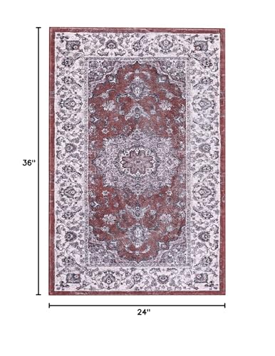 CAROMIO Entryway Small Area Rug Waterproof Non-Shedding Medallion Area Rug Low-Pile Distressed Carpet Machine Washable Rug for Hallway Dining Room, 2' x 3' Red