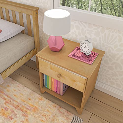 Max & Lily Classic Wood Nightstand with 1 Drawer, Kids Bedside Table/End Table, Small Nightstand for Bedroom, Natural