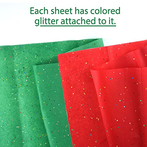 NEBURORA Glitter Tissue Paper for Packaging 50x66cm Green Red Tissue Paper for Christmas Gift Wrapping Bouquet Packaging Craft Paper for Christmas Party Supplies 20 Sheets