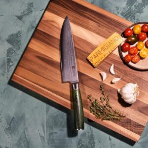 HexClad Chef's Knife, 8-Inch Japanese Damascus Stainless Steel Blade, Pakkawood Handle