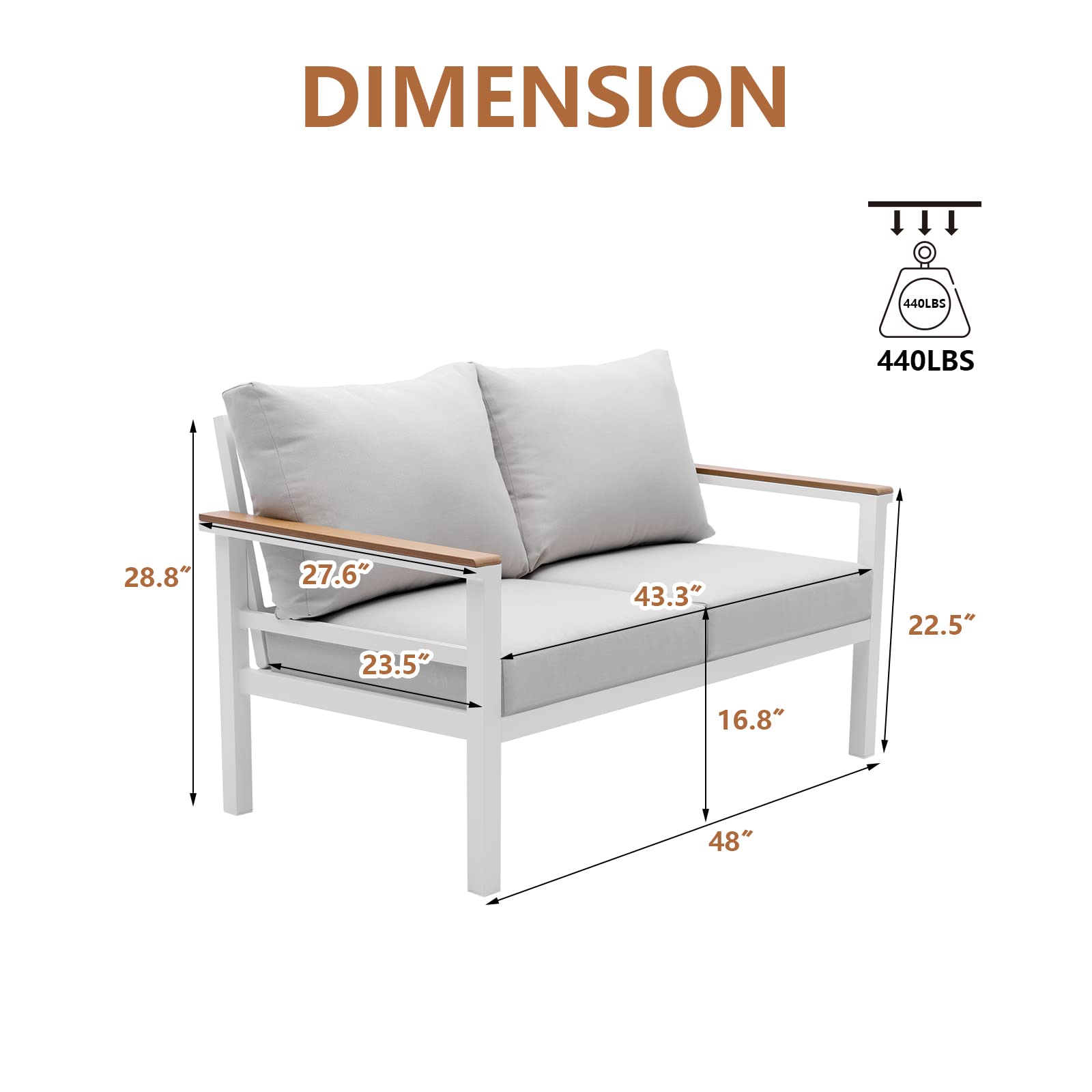 LebenLiebe Patio Furniture Set Outdoor Loveseat Sofa Aluminum 2 Seater Sofa with Beige Cushions All Weather Conversation Set for Garden Balcony, White Frame