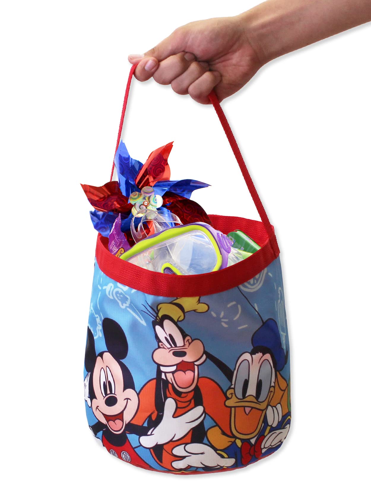 Mickey and Friends Collapsible Nylon Basket Bucket Tote Bag (One Size, Blue)