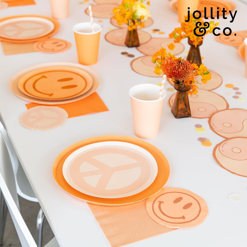 Jollity Party Supplies Peace & Love Smile Dessert Plates Great For Spring, Baby Showers, Bridal Showers, Event And Birthday Decorations Paper, 8 Pack Yellow Dinner