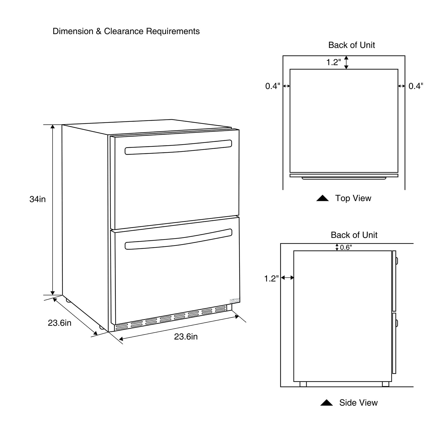 HCK 24 inch Dual Zone Refrigerator, Weather Proof Design Indoor and Outdoor Under Counter Drawer Built-in Beverage and Wine Fridge for Home and Commercial Use, Stainless Steel