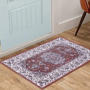 caromio entryway small area rug waterproof non-shedding medallion area rug low-pile distressed carpet machine washable rug for hallway dining room, 2' x 3' red