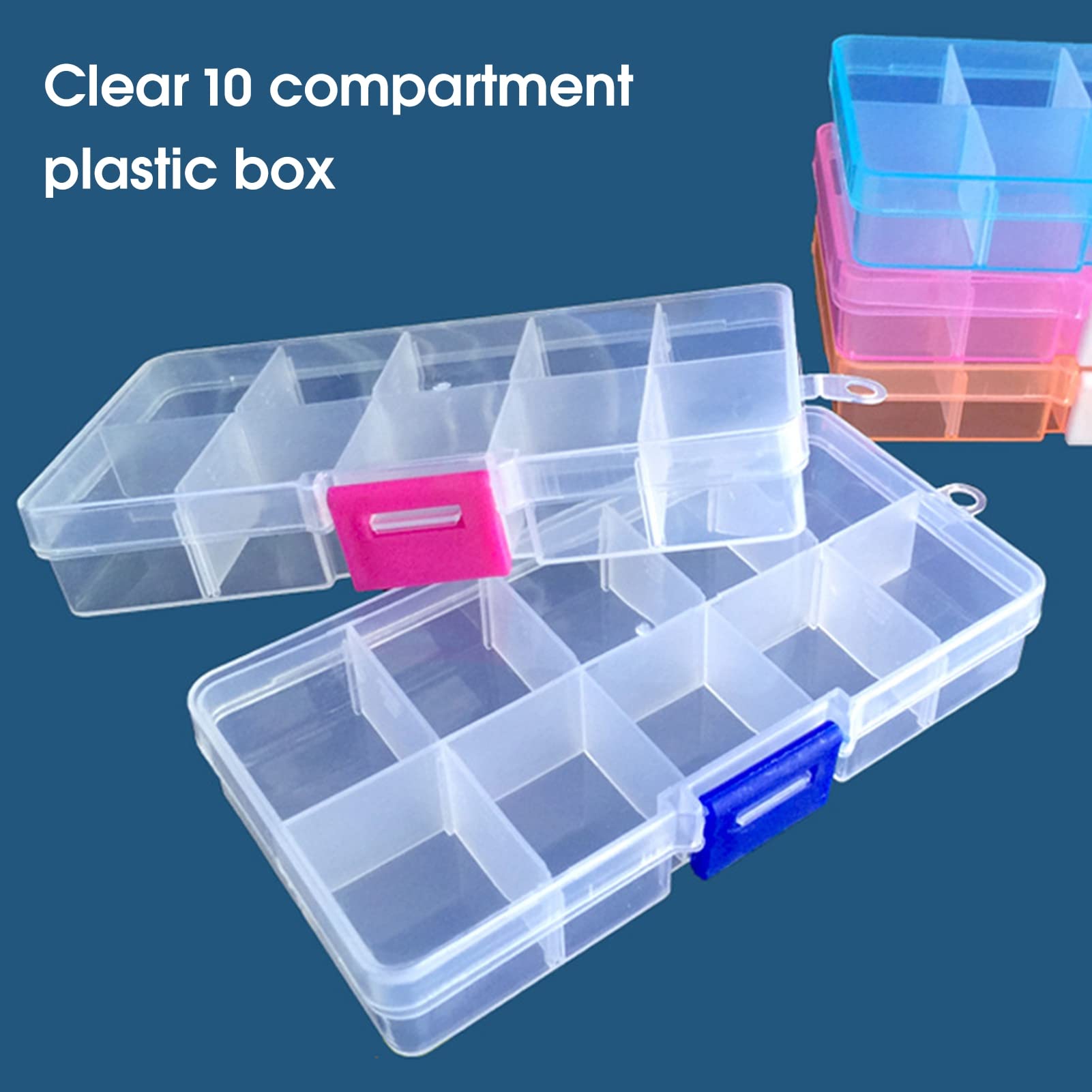 10 Grids Clear Plastic Organizer Box Storage Container Jewelry Box with Adjustable Dividers for Beads Art DIY Crafts Jewelry Fishing Tackles, Plastic Jewelry Box Organizer, Clear Storage Box Containe