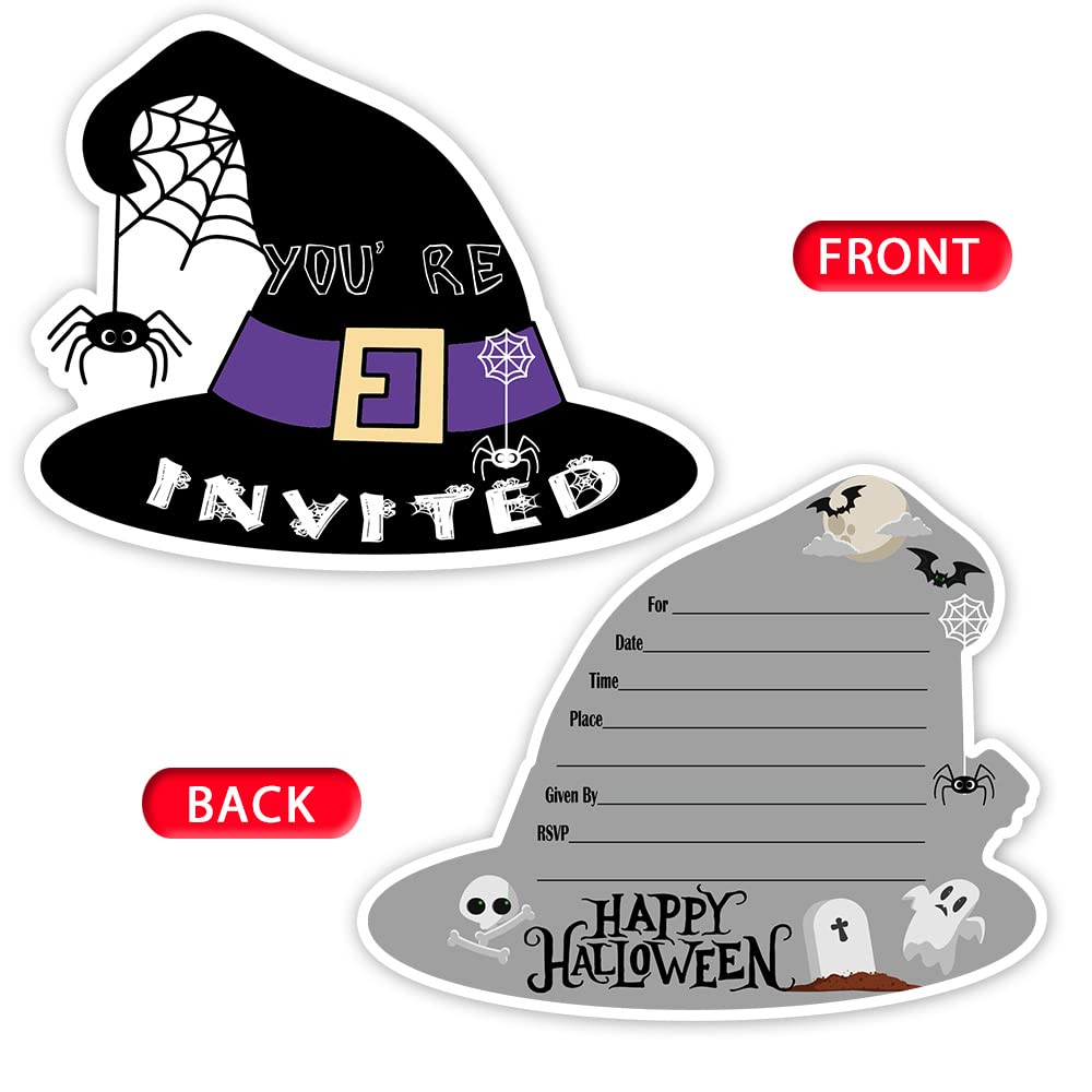 Haizct 15 Pack Halloween Hat Shaped Fill-In Invitations,Fall,Halloween,Monster,Costume Partyor Thanksgiving Party Invitation Cards with Envelopes For Kids or Adults Birthday(YXK049)