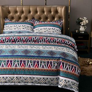 ganfance 3pcs indian style geometry duvet cover full set, hotel quality soft bed linen farmhouse comforter cover with zipper closure,blue bedding set quilt cover 78 x 90 inches & 2 pillow shams