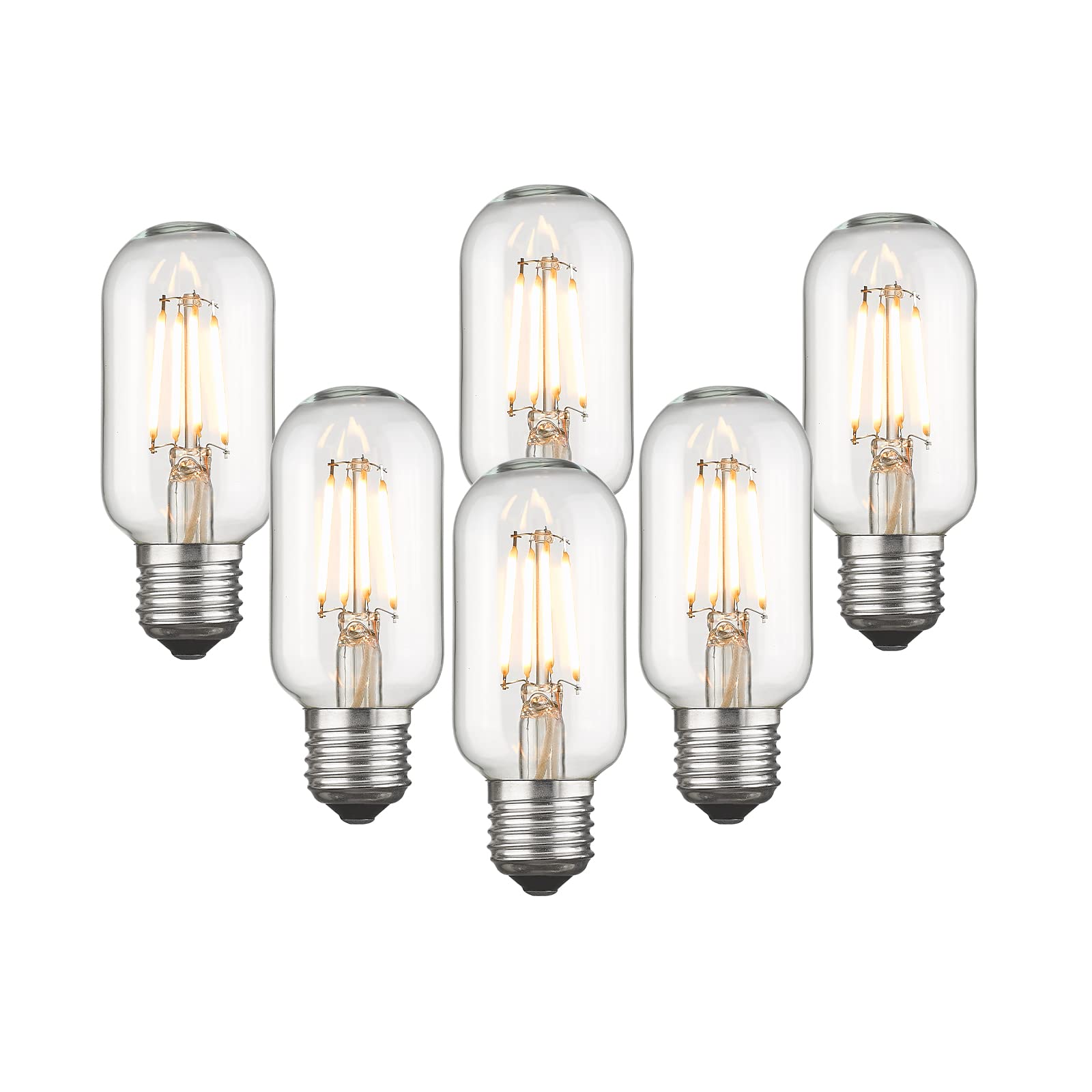 Emliviar Vintage T45 LED Edison Bulbs 6 Packs, Antique Tubular Bulbs 6W 2700K Warm White, E26 Base 60 Watt Equivalent 700 Lumens Clear Glass, T45-LED