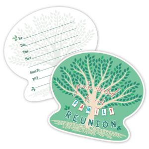 haizct 15 pack family tree reunion shaped fill-in invitations with envelopes,family gathering party,greenery,bridal shower invitations,baby shower,wedding invitation cards(yxk053)