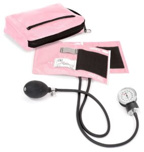 prestige medical adult premium aneroid sphygmomanometer with matching carry case, pastel pink