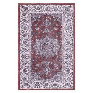 CAROMIO Entryway Small Area Rug Waterproof Non-Shedding Medallion Area Rug Low-Pile Distressed Carpet Machine Washable Rug for Hallway Dining Room, 2' x 3' Red