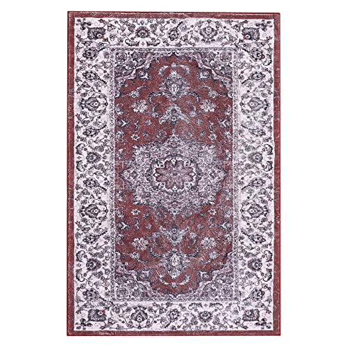 CAROMIO Entryway Small Area Rug Waterproof Non-Shedding Medallion Area Rug Low-Pile Distressed Carpet Machine Washable Rug for Hallway Dining Room, 2' x 3' Red