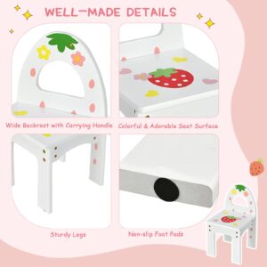 HONEY JOY Kids Vanity, Strawberry Princess Wooden Makeup Dressing Table & Chair Set w/Real Glass Tri-Fold Oval Mirror & Accessories, Detachable Top, Pretend Play Vanity Set for Little Girls(White)