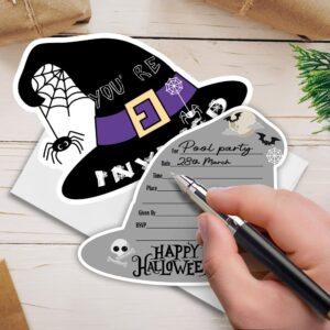 Haizct 15 Pack Halloween Hat Shaped Fill-In Invitations,Fall,Halloween,Monster,Costume Partyor Thanksgiving Party Invitation Cards with Envelopes For Kids or Adults Birthday(YXK049)