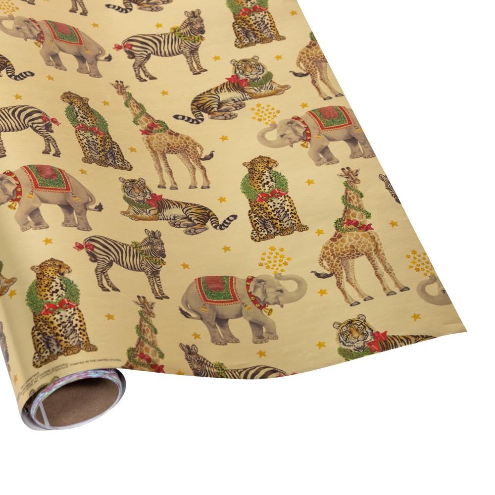 Caspari Wild Christmas Gold Embossed Foil Gift Wrap - One Roll