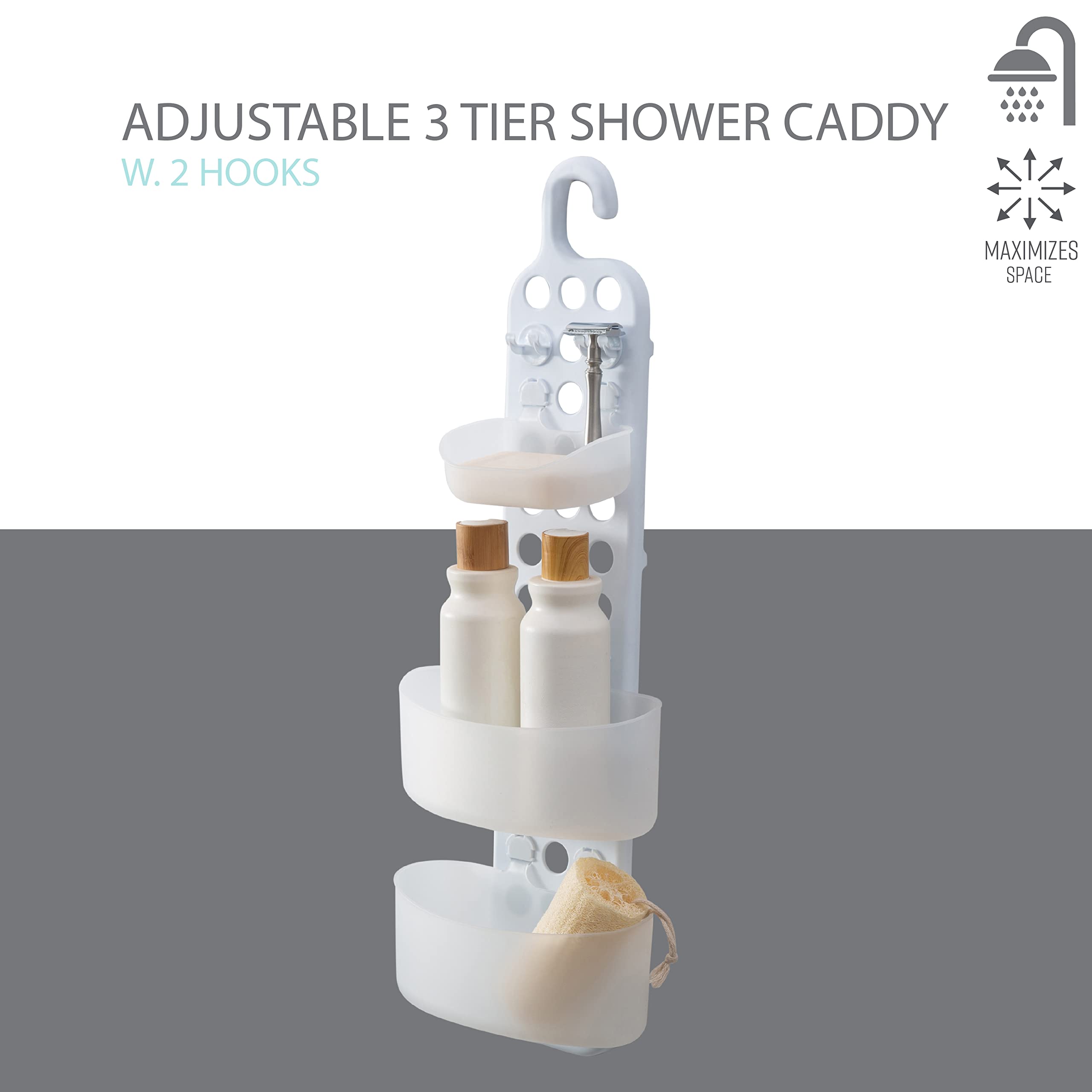 Bath Bliss 3 Tier Adjustable Shelves Shower Caddies, White