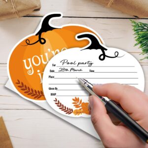 Haizct 15 Pack Halloween Pumpkin Shaped Fill-In Invitations,Fall,Halloween,Monster,Costume Partyor Thanksgiving Party Invitation Cards with Envelopes For Kids or Adults Birthday(YXK046)