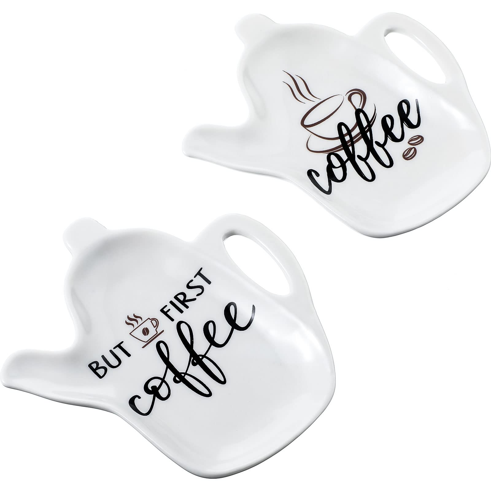 2 Pieces Ceramic Coffee Spoon Holder Rest Funny Coffee Quote But First Coffee for Coffee Lovers Nice Easter Present Coffee Station Decor Coffee Bar Accessories