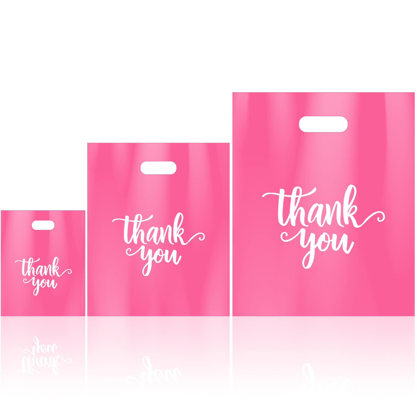 Eersida 200 Pcs Thank You Merchandise Bag Die Cut Shopping Bags with Handles 3 Sizes Plastic Gift Bags Retail Bags for Goodie Small Business Trade Bags Store Boutique Clothes (Pink)