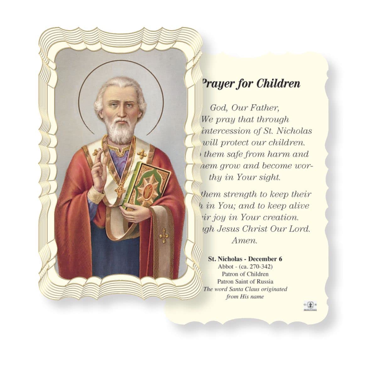 Prayer for Children, St. Nicholas Paper Holy Cards, Gold Foil Embossed, 50-Count Value Pack