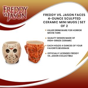 Freddy vs. Jason Faces Sculpted Ceramic Mini Mugs, Set of 2 | BPA-Free Small Coffee Cups For Espresso, Caffeine, Beverage | Home & Kitchen Essentials | Horror Movie Collectible | Each Holds 4 Ounces