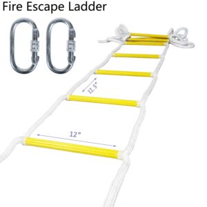 Emergency Fire Escape Ladder Flame Resistant Safety Rope Ladder with Hooks Fast to Deploy & Easy to Use Compact & Easy to Store Withstand Weight up to 900 pounds (13ft