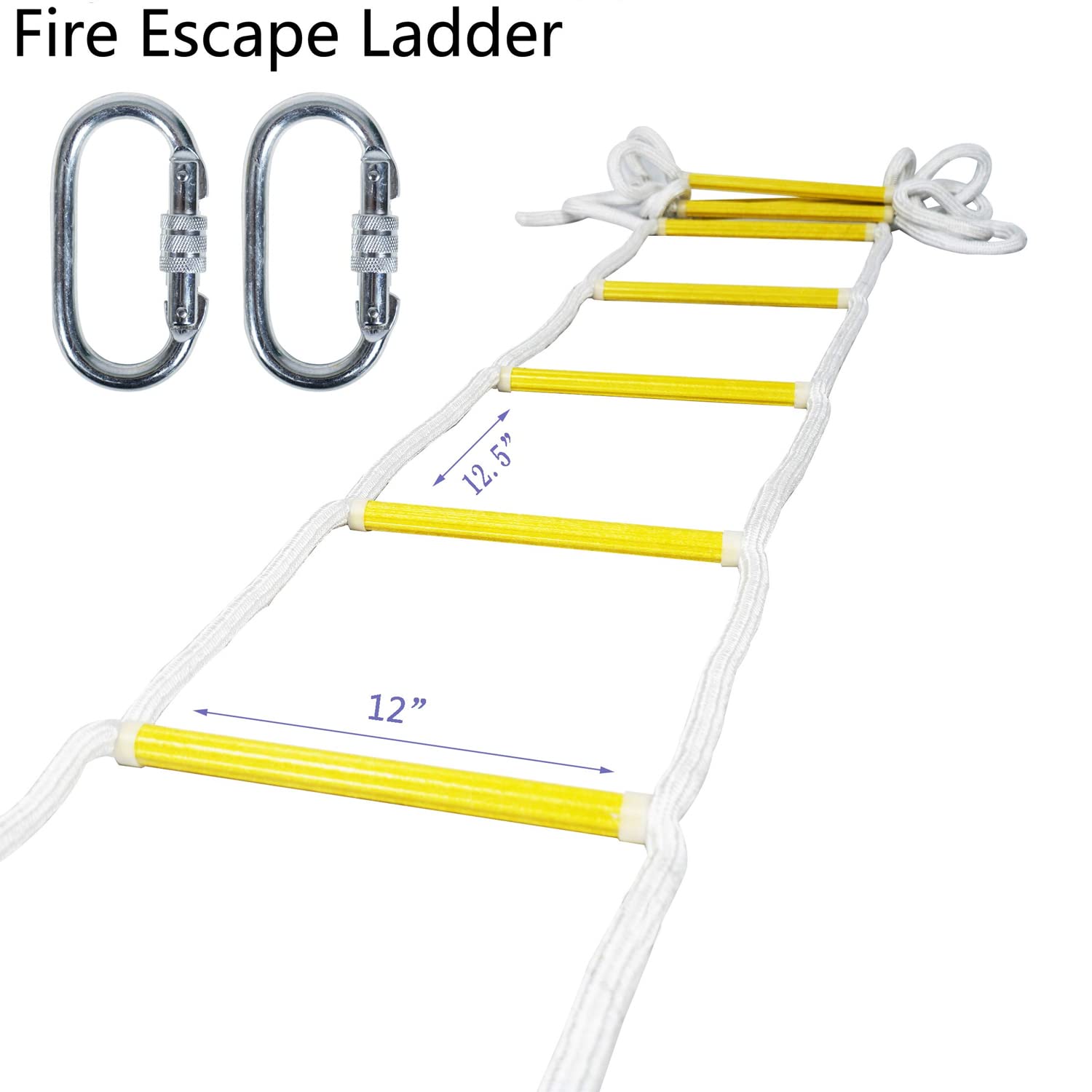 Emergency Fire Escape Ladder Flame Resistant Safety Rope Ladder with Hooks Fast to Deploy & Easy to Use Compact & Easy to Store Withstand Weight up to 900 pounds (13ft