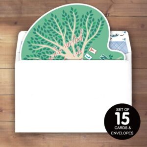 Haizct 15 Pack Family Tree Reunion Shaped Fill-In Invitations with Envelopes,Family Gathering Party,Greenery,Bridal Shower Invitations,Baby Shower,Wedding Invitation Cards(YXK053)