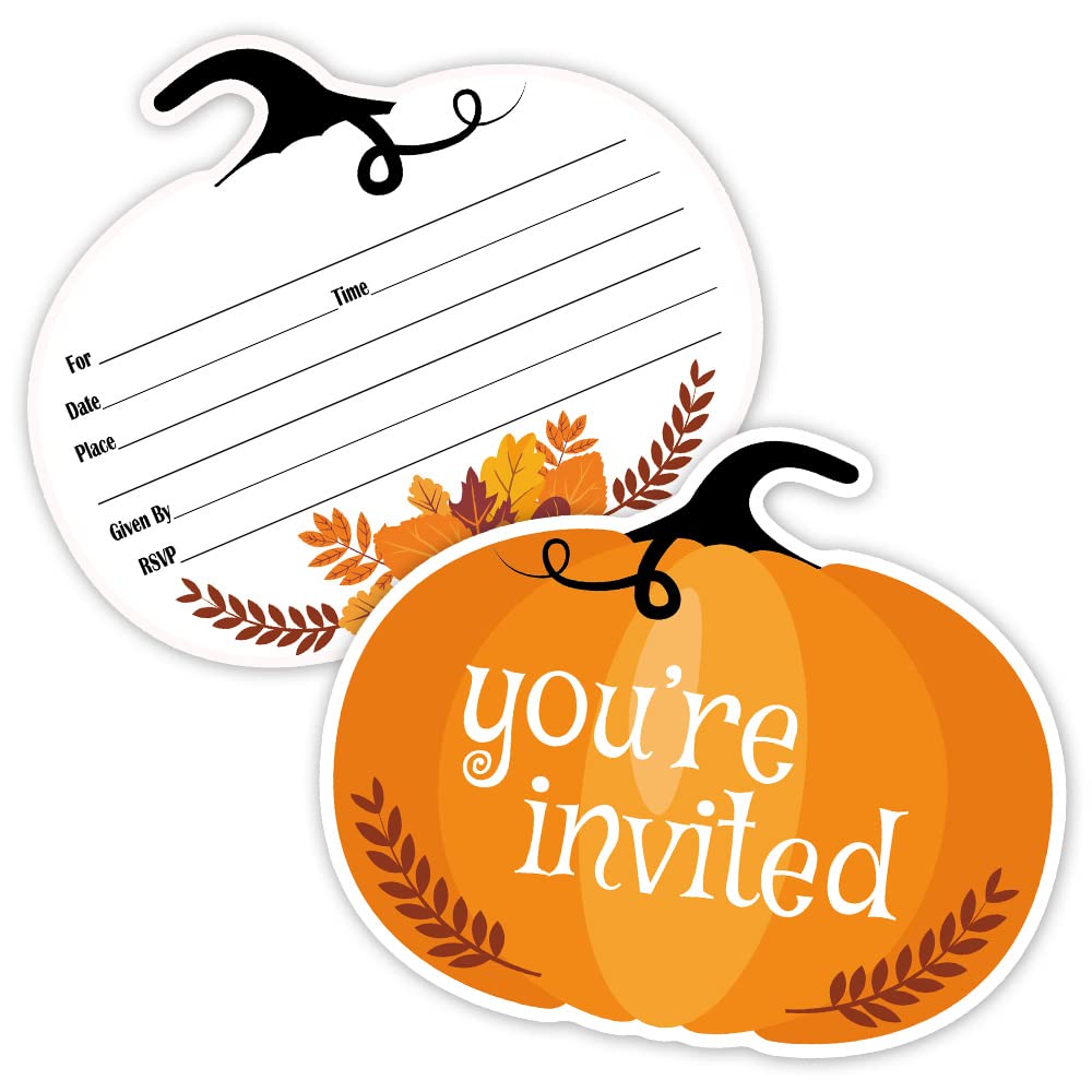 Haizct 15 Pack Halloween Pumpkin Shaped Fill-In Invitations,Fall,Halloween,Monster,Costume Partyor Thanksgiving Party Invitation Cards with Envelopes For Kids or Adults Birthday(YXK046)