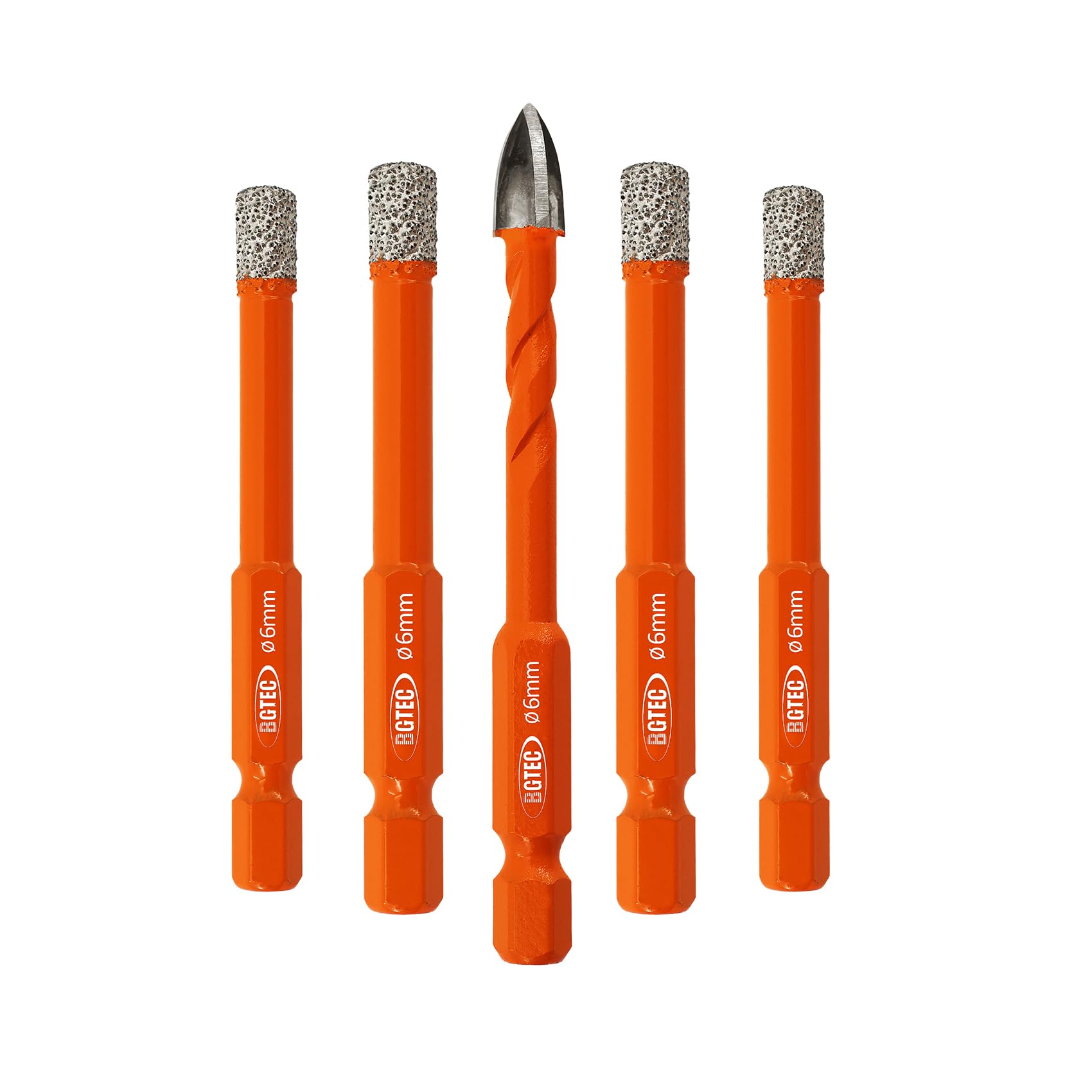 BGTEC Dry Diamond Drill Bits Set-4pcs 1/4" Tile Drill Bit with Quick Change Hex Shank and 1pc 1/4" Carbide Drill for Granite Marble Porcelain Ceramic