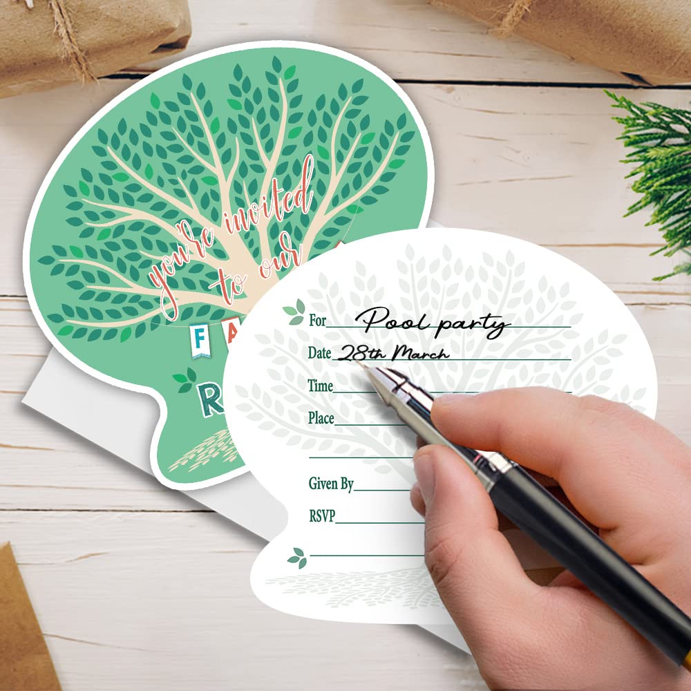 Haizct 15 Pack Family Tree Reunion Shaped Fill-In Invitations with Envelopes,Family Gathering Party,Greenery,Bridal Shower Invitations,Baby Shower,Wedding Invitation Cards(YXK053)