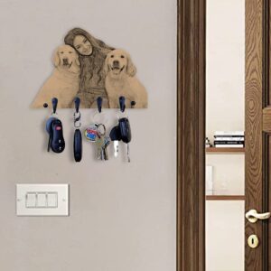 Personalized Photo Wooden Key Holder for Decorative Custom Key Rack Hanger for Wall with 4 Hooks for Keychain Rustic Home Decor Presonalized Gifts for Family Birthday Christmas Day