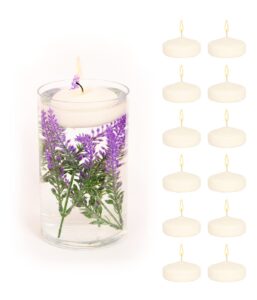 tb decoration scented floating candles 3 inch for centerpieces water candles vanilla scented set of 12 for wedding outdoor events |up to 11 hour| pool romantic dinner party ceremony (vanilla)