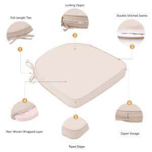 RACE LEAF Patio Seat Cushions 16"x17"x2" Round Corner - Set of 2, Beige - Indoor/Outdoor Chair Cushions with Invisible Zipper, Water-Resistant Chair Seat Cushion with Ties for Non-Slip Support