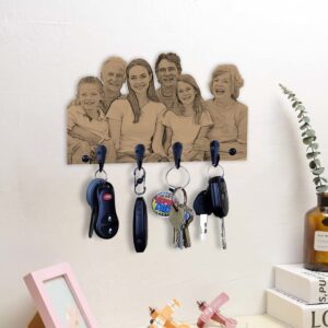 Personalized Photo Wooden Key Holder for Decorative Custom Key Rack Hanger for Wall with 4 Hooks for Keychain Rustic Home Decor Presonalized Gifts for Family Birthday Christmas Day