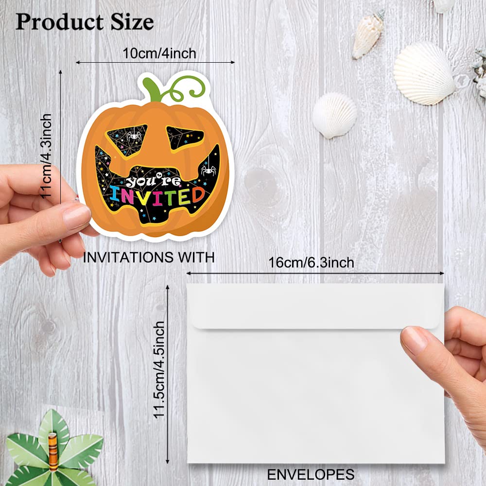 Haizct 15 Pack Halloween Pumpkin Shaped Fill-In Invitations,Fall,Halloween,Monster,Costume Partyor Thanksgiving Party Invitation Cards with Envelopes For Kids or Adults Birthday(YXK045)