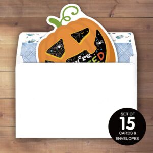 Haizct 15 Pack Halloween Pumpkin Shaped Fill-In Invitations,Fall,Halloween,Monster,Costume Partyor Thanksgiving Party Invitation Cards with Envelopes For Kids or Adults Birthday(YXK045)