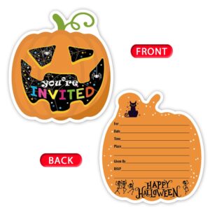 Haizct 15 Pack Halloween Pumpkin Shaped Fill-In Invitations,Fall,Halloween,Monster,Costume Partyor Thanksgiving Party Invitation Cards with Envelopes For Kids or Adults Birthday(YXK045)