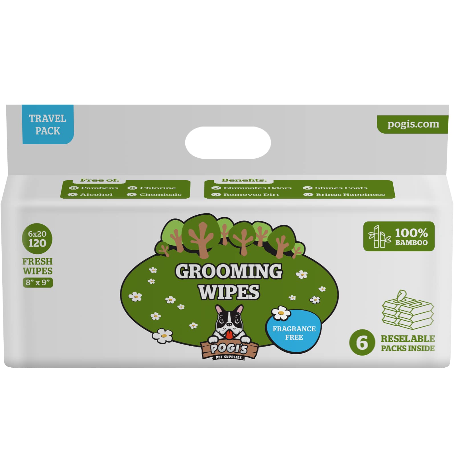 Pogi's Grooming Wipes Home & Travel Bundle - 100-Count Grooming Wipes for Home and 120-Count Packs for Travel