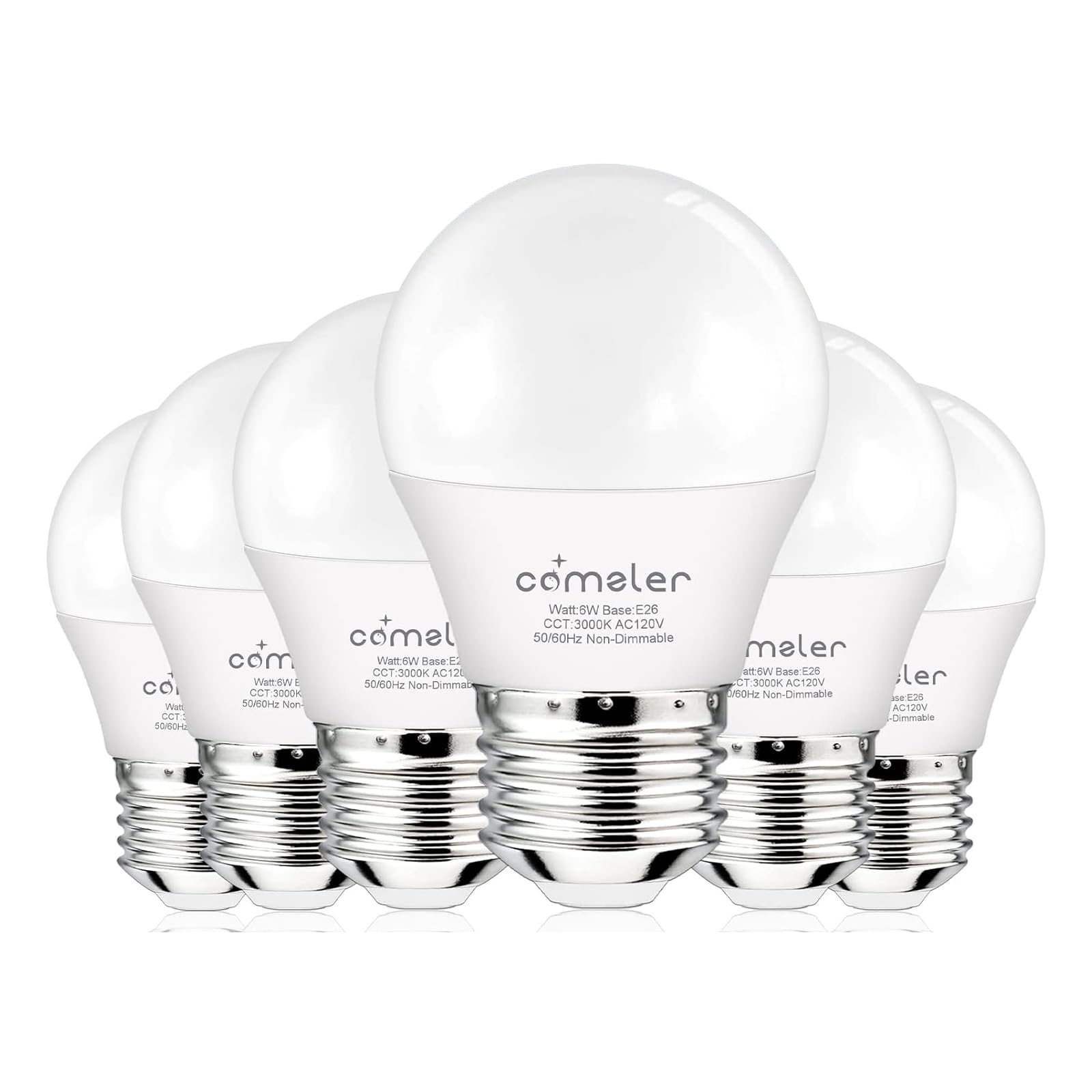 comzler E26 LED Ceiling Fan Light Bulbs 3000K Soft Warm White, 60 Watt Equivalent Light Bulbs, A15 LED Refrigerator Light Bulb, E26 Base Small Light Bulb, Eye Protection, 120V, 600LM, CRI 85+, 6 Pack