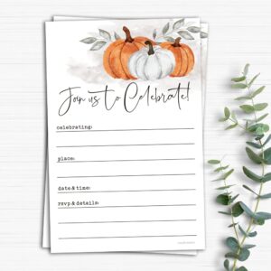 Fall Invitations Watercolor Pumpkins - (20 Count) 4x6 Invitations With Envelopes | Bridal Shower, Fall Wedding, Baby Shower, Anniversary, Engagement, Autumn Themed Invites