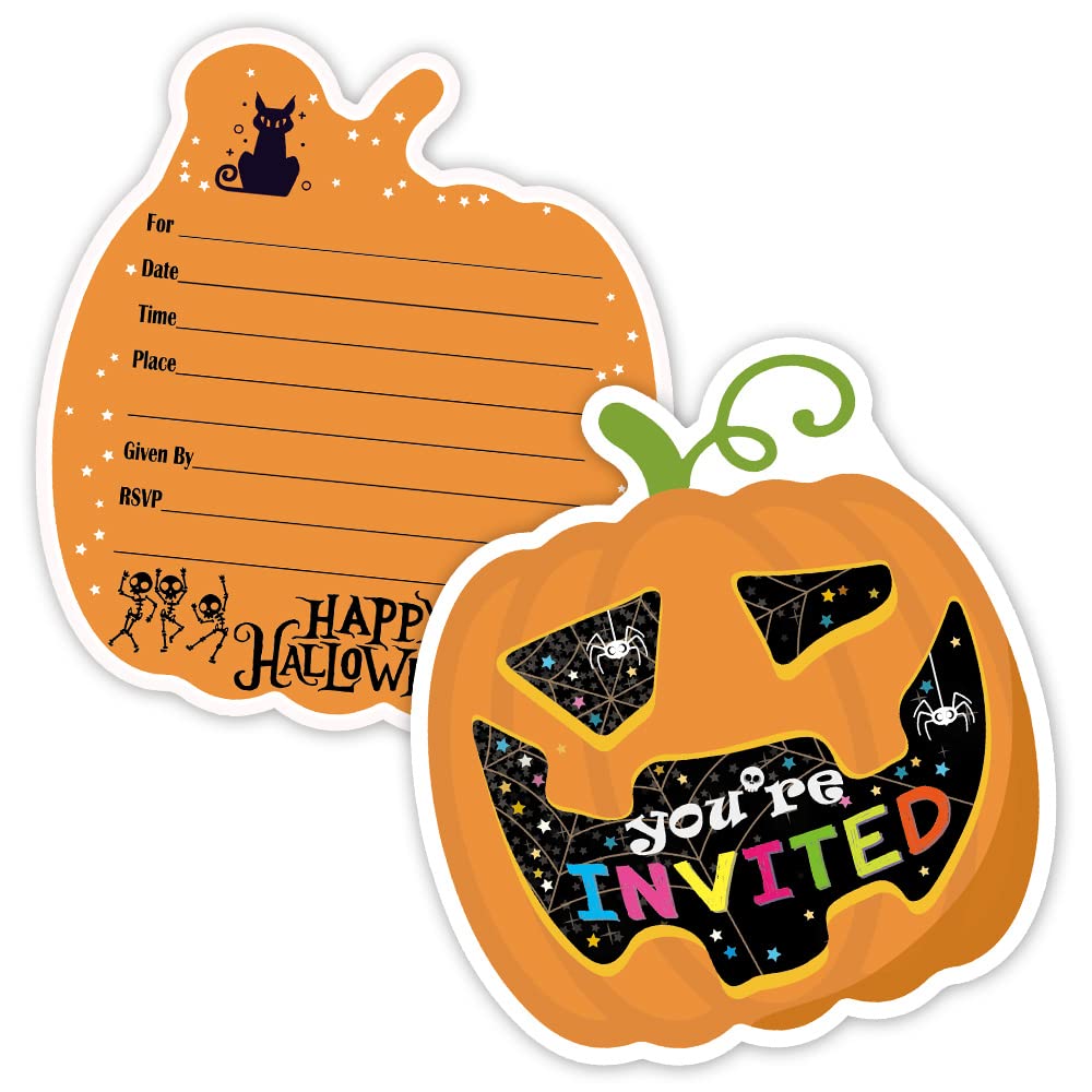 Haizct 15 Pack Halloween Pumpkin Shaped Fill-In Invitations,Fall,Halloween,Monster,Costume Partyor Thanksgiving Party Invitation Cards with Envelopes For Kids or Adults Birthday(YXK045)