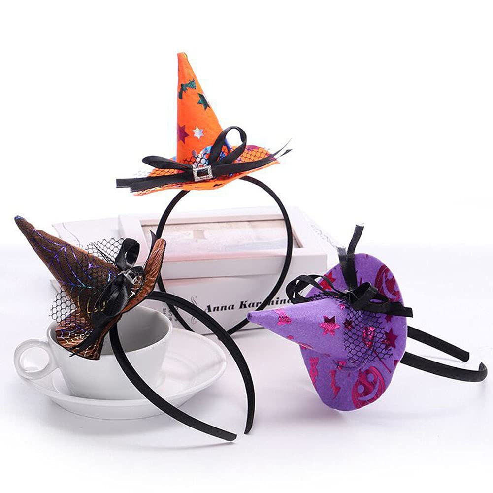 Erioctry 3PCS Halloween Witch Headbands Pumpkin Hair Hoop Photo Props Mini Pointy Witch Hat Halloween Costume Party Festival Cosplay Prom Party